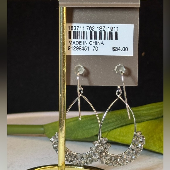 J. JILL Silver Tone Crystal Bead Dangle Earrings 1.75in - Picture 4 of 9